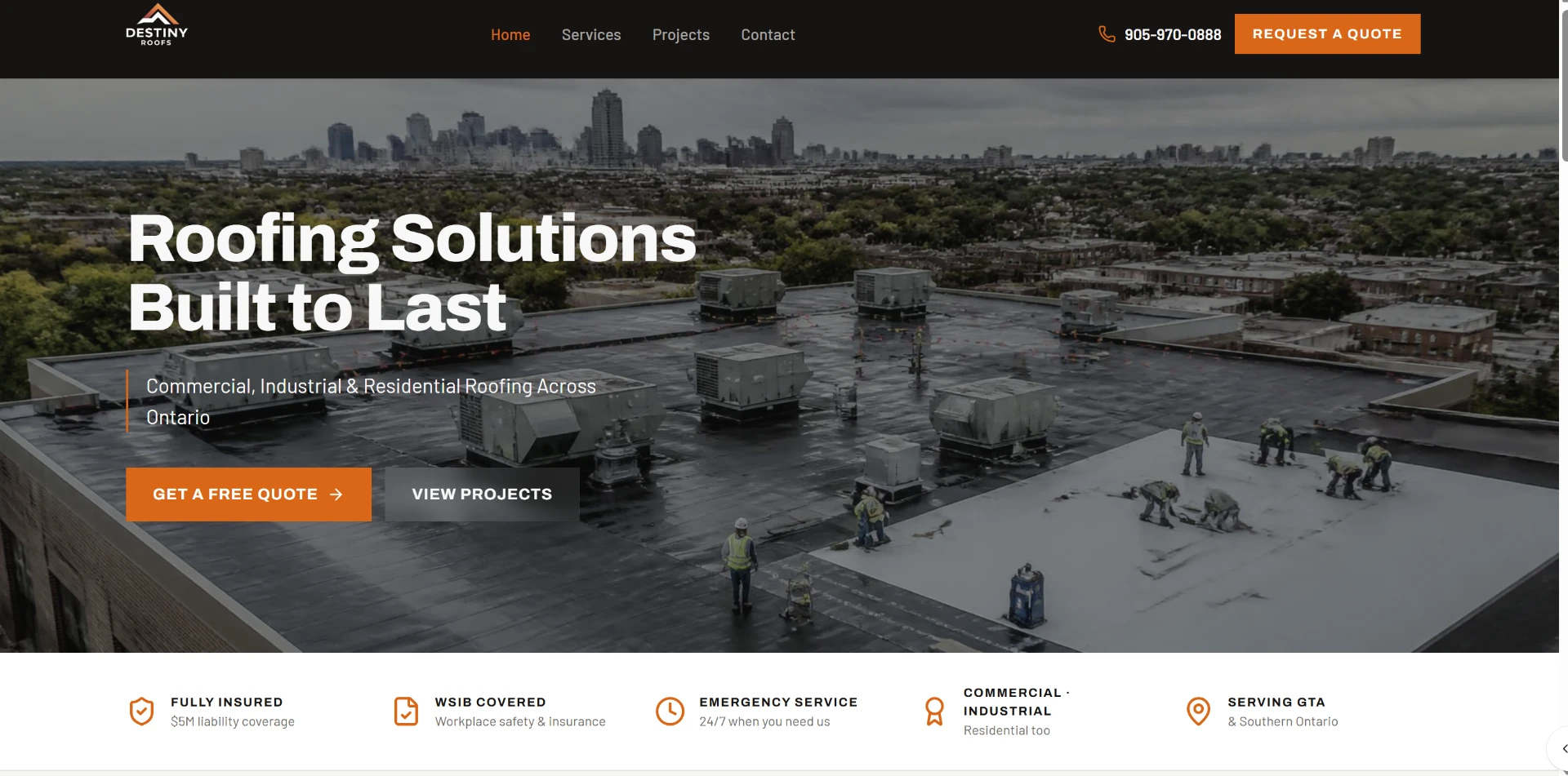 Destiny Roofs website preview